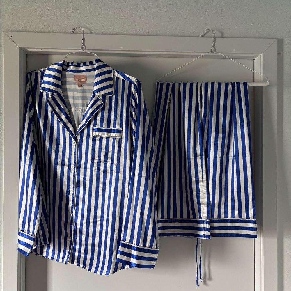 Show Me Your MuMu Classic PJ Set- Blue and White striped